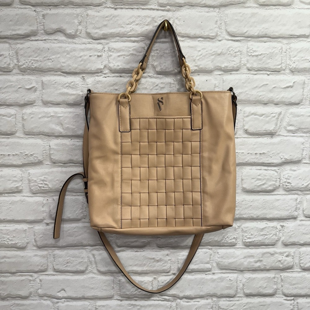 SIMPLY VERA WANG Raddix Tote‎ or Crossbody Bag Woven Handbag Country Beige Tan